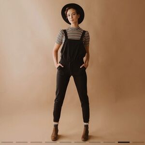 Albion Black Classic Overall Jumpsuit Ankle Zip Convertible Jogger Athleisure S